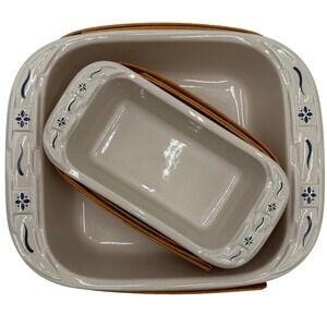 Vintage Longaberger Basket Set w/ Pottery Inserts 1 Pint & 2 Qt Baking Dish USA